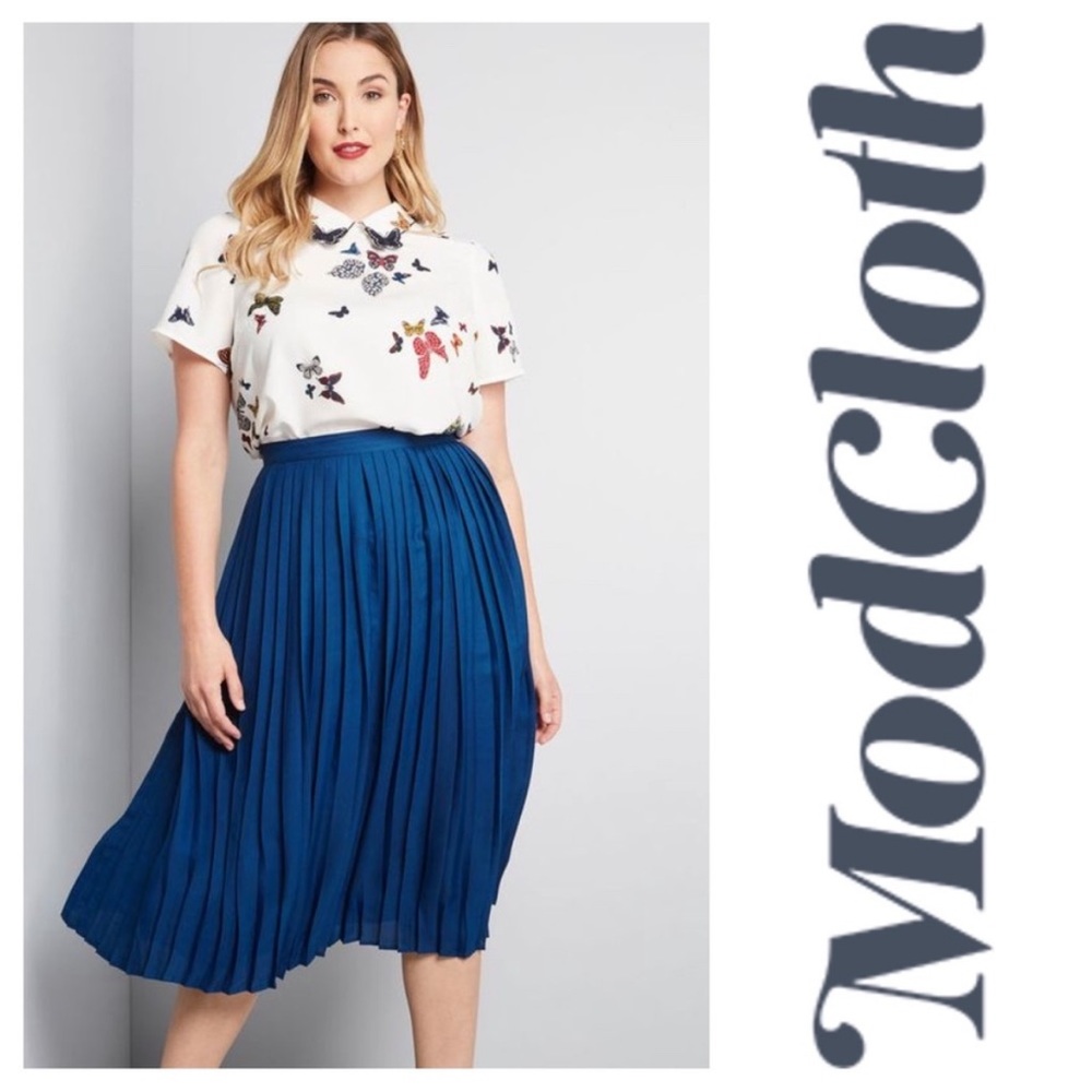 Modcloth Teal Pleated Midi Skirt